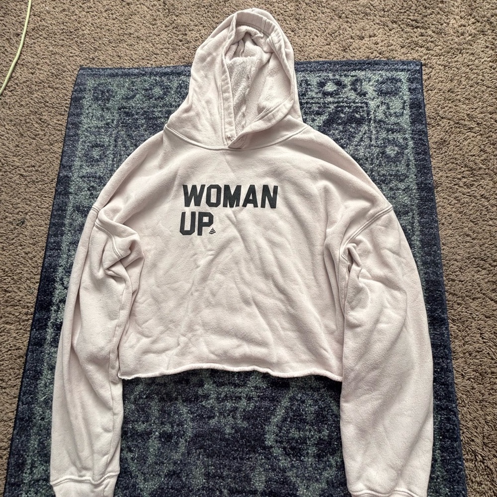 Women's Cream 'Woman Up' Cropped Hoodie